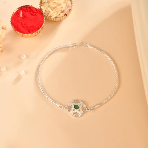 Image of CraftVatika Silver Plated Rakhi Set for Brother Boy Men, Premium Rakhi for Bhaiya Bhai Brother Man, Rakhis for Rakshabandhan, Designer Thread Raksha Sutra with Best Wishes Card and Tillak Set, Festive Gifts