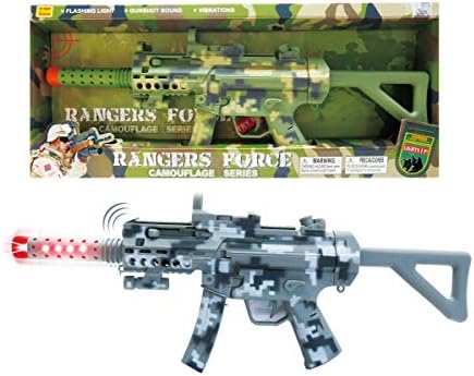 Mozlly Light Up Military Combat Force Camouflage Machine Gun - Rangers Force Camouflage Toy Gun with Vibration LEDs and Sounds, Perfect for Pretend Play, Dress Up, Cosplay - 21.5 Inch, Color May Vary