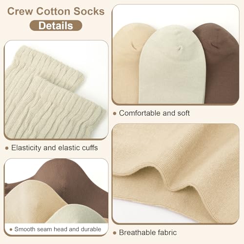 Chalier 6 Pairs Slouch Socks for Women, Soft Cotton Retro Scrunch Socks Mid Calf Rib Tube Sock Women4