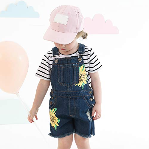 HINTINA Baby & Toddler Girls Big Bibs Overalls Ripped Hole Summer Sunflowers Jumpsuit Boyfriend Jeans Denim Romper Shortalls4