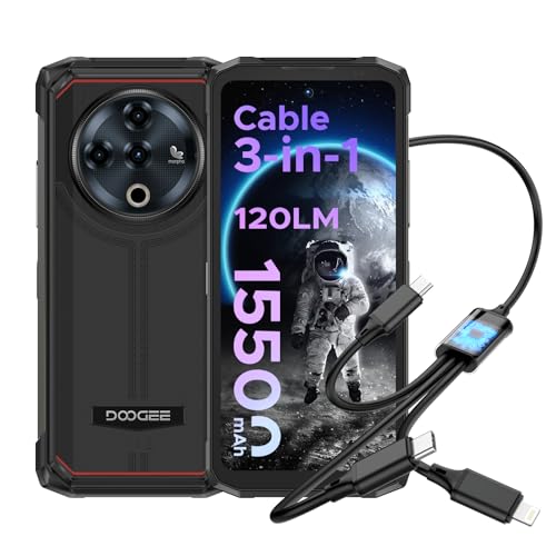 DOOGEE Fire 6 Power Movil Irrompible 6.56'' HD+/90Hz, 20GB+256GB/2TB Android 14 Movil Resistente, 15500mAh Linterna de Doble luz, 50MP, NFC/GPS/Face ID/Huella ID/Doble SIM 4G Móvil Rugerizado