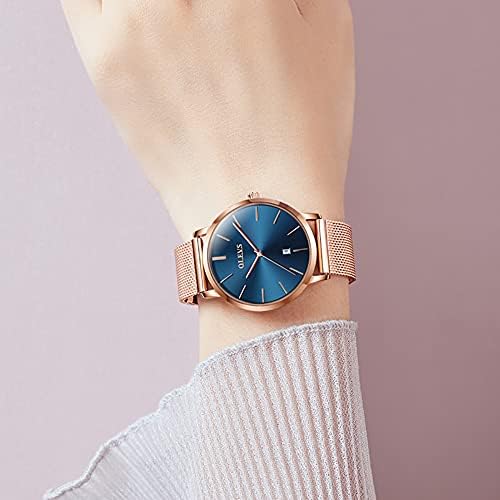 Ladies Ultra Thin Watches, Big Dial Stainless Steel Mesh Strap Casual Ladies Watch, Japanese Quartz Waterproof Watch for Women, Ladies Dress Watch with Date
