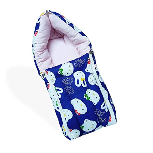 Image of MOM & Son Baby Bedding Set Mattress with Net & Baby Sleeping Bag (0-3 Months) (Blue Kitty & Green)