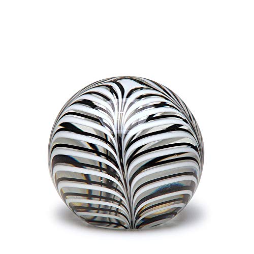 Cá D'oro Ball Glass Paperweight Black And White Feather Pattern Hand Blown Murano-Style Art Glass #TOP11