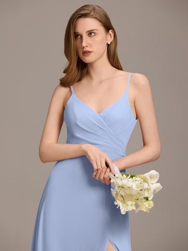 Image of Ever-Pretty Women's Summer Backless Spaghetti Straps Bridesmaid Dresses Chiffon V-Neck Slit Long Formal Wedding Guest Dress