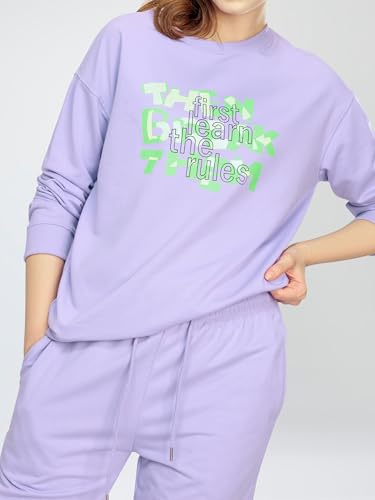 Image of ZEYO Women's Cotton Track Suit Typography Printed Sweatshirt Co-ords Set 5824
