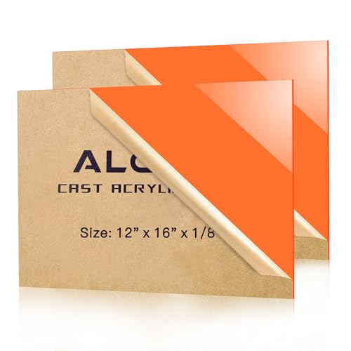 Image of Orange Acrylic Sheet 12 inch x 16 inch x 1 /8 inch Thick, ALCCIFI 2 Pack Opaque Glossy Cast Red Plexiglass for DIY Crafts, Signage, Laser Cutting & Engraving