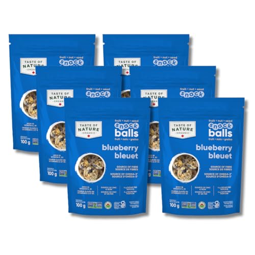 Taste of Nature Fig Nut & Seed Snack Balls - All Organic, Gluten-Free & Non-GMO - Vegan-Friendly Nutritious Snack - 100g Bags, Blueberry (Pack of 6)