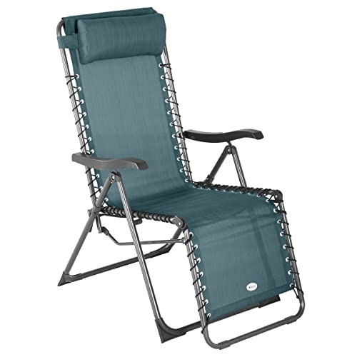 Hespéride - Fauteuil Relax de Jardin Pliable Silos Bleu Canard Anti-Rouille 5 Positions Coussin Repose-tête Chaise Longue pour Terrasse, Balcon