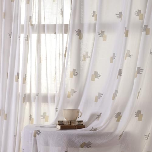 Image of HOMEMONDE Cotton Curtains for Window - Transparent Sun Light Filtering Sheer 5 Feet Curtain, Rod Pocket Top Style 1 Piece - (Silver & Mustard, 60 Inch)