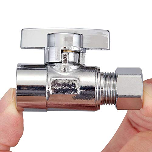 Minimprover 2 Pack Premium Brass Chrome plated 3/8" FIP Female Thread x 3/8 Inch OD Compression Quarter Turn Straight Water Angle Stop Valve Shut Off - Thumbnail 7