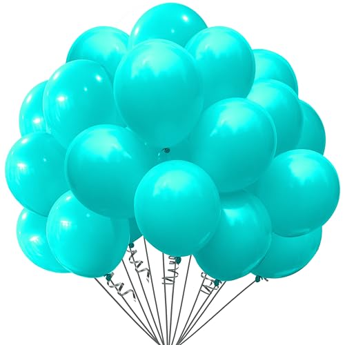 Image of Jonhamwelbor Teal Blue Balloons 100 Pack 12 inch Matte Turquoise Helium Balloons for Birthday Party Blue Decorations