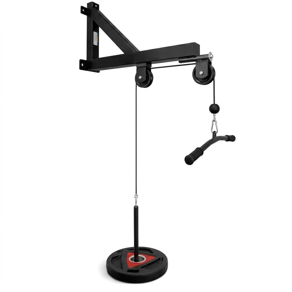 lat pulldown pulley for exercise | wall-mounted lat pull down home gym machine | cable pulley machine with loading pin | biceps, back, triceps excercise equipment (black)