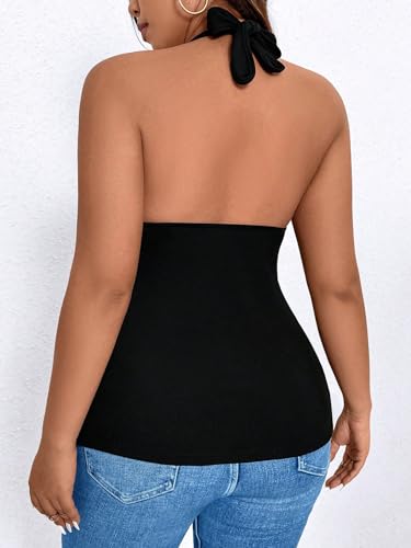 SOLY HUX Women's Plus Size Tops Sleeveless Wrap V Neck Halter Tie Backless Tank Top2