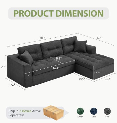 Image of Hobestluk Couch Sofa for Bedroom, Living Room, Office (Grey-R, Large)