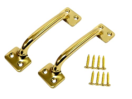 QCAA Soild Brass, 4-7/8",Heavier Sash Lift Pull, Traditional Type, Polish Brass, 2 Pack, Made in Taiwan, Polished Brass, 2pack