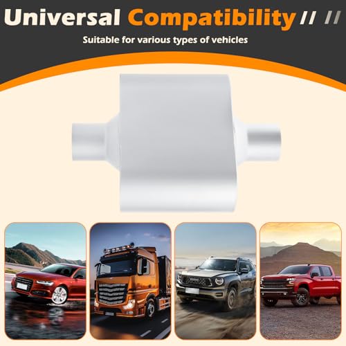 Image of A-KARCK Universal Exhaust Muffler 2.25 inch Center Inlet 2.25 inch Center Outlet, 13 inch Overall Length Aluminized Steel Aggressive Sound Race Muffler for Cars, Trucks