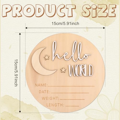 Birth Announcement Sign, 5.91 Inch Wooden Hello World Newborn Sign New Baby Name Welcome Cards Smooth Hospital Newborn Announcement Board - Thumbnail 2