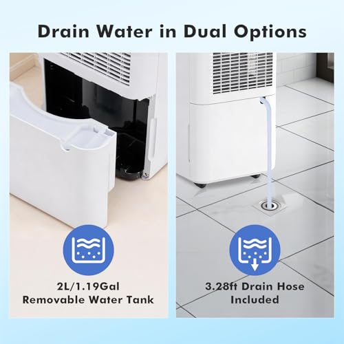 Image of NEWBULIG 30Pints Dehumidifier with Drain Hose, 2,000 Sq.Ft Dehumidifier for Basement, 0.53 Gallon Tank, Low 38dB, Smart Humidity Ring, Ideal Whole House Humidity Remover for Home, Bedroom & Bathroom