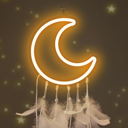 Image of Neon Sign for Teen Girls, Moon Neon Signs, Light Up Dream Catcher for Girl Room Decor, Cozy Dreamy Lighting for Wall Decor,Birthday Christmas Gifts for Teenage Kids