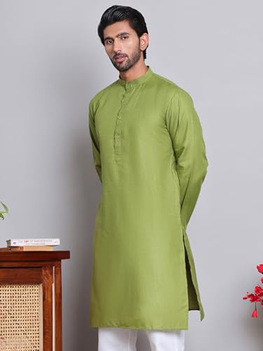 Image of Amazon Brand - Tavasya Men Casual Collared Festive Kurta | Cotton Blend | Solid | Knee Length | Regular Fit (Available in Plus+ Sizes)