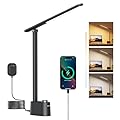 Honeywell LED Desk Lamp - Sunturalux Desk Lamps for Home Office with USB A+C Charging Ports, Stepless Dimmable Eye-Caring Foldable Desk Light for Table Bedroom Bedside Reading(Black)