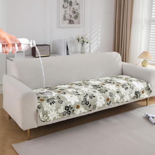 Image of HOKIPO 'Elira Series' Water Repellent + Waterproof Quilted Sofa Mats | Make Your Own Sofa Cover Set | Length 180cm - Feather Brown Floral (NEW-5249-C1)