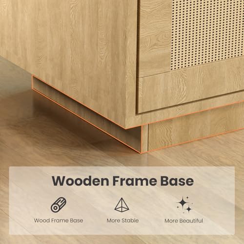 GarveeHome 5 Tier Bookshelf, Boho Bookcase with Rattan Doors, Wooden Bookcase and Bookshelf with Storage, Tall Book Stand, Large Bookshelf for Living Room, Bedroom, Home Office, Kitchen