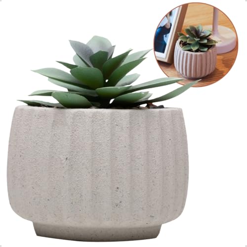 Mini Cachepot de Cimento com Suculenta Artificial Vaso Decorativo Geométrico