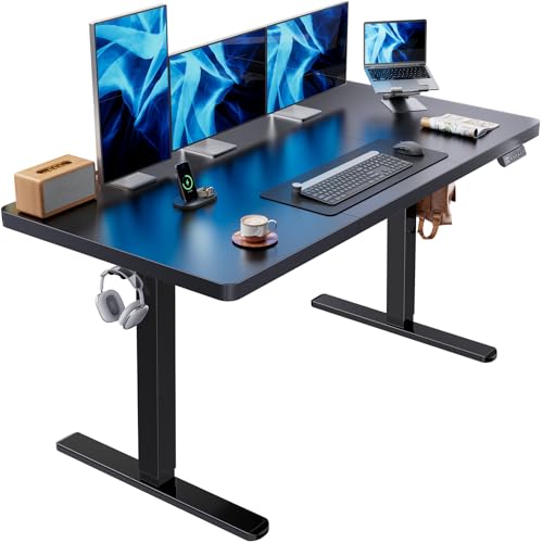 Image of HUANUO 60x30 Inch Electric Standing Desk, Height Adjustable, Natural | Spacious Gaming Electric Desk, 220lbs Carbon Steel Frame with <55dB Brushless Motor & 4 Height Presets. Ships in 2 Packages