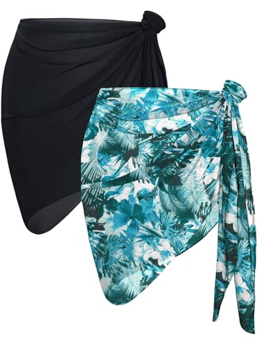 Image of CHICGAL 2 Pieces Women Beach Sarong Bathing Suit Wrap Skirt Sheer Bikini Swimsuit Cover Ups for Swimwear