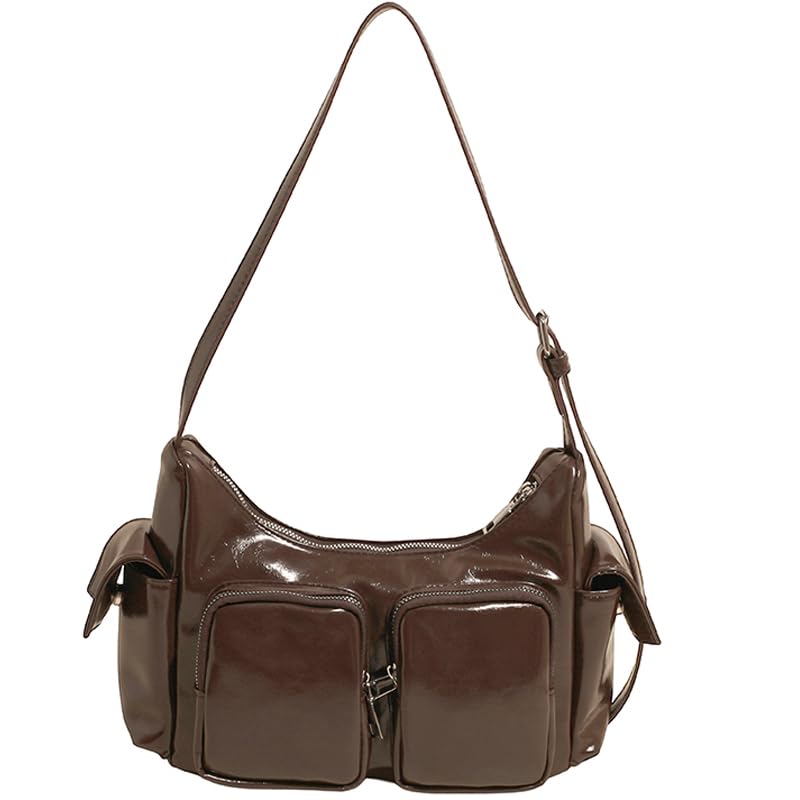 Leather Shoulder Bag for Women – Multi-Pocket PU Casual Hobo Handbag with Adjustable Strap, Spacious Purse for Work, Travel,