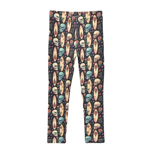 Girls Printed Leggings Yoga Pants Tropical Floral Skull Surfboard Pattern for Kids in 4t to 10 Years, 4T2