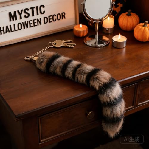14 Inch Fluffy Faux Fur Animal Tail Keychain for Bag Charm Purse Decor - image 5
