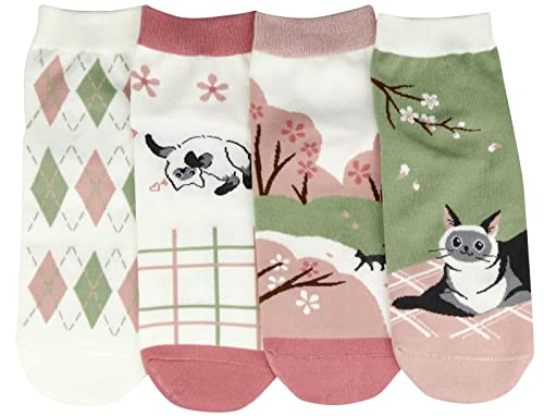 Xiaomaizi Women's Funny Cute Cat Novelty Adorable Casual Crew Socks Cozy Design Cotton Ankle Socks Size 6-9 #TOP6
