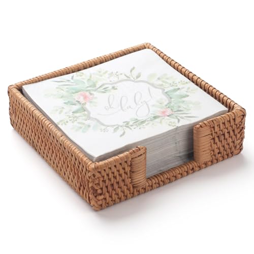 Blmirror Servilletero Cuadrado de Ratán, Cesta de Mimbre para Servilletas de Cocina, Servilleteros Planos para Servilletas de Papel, Servilleteros Tejidos