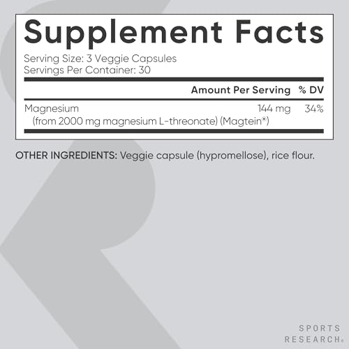 Sports Research® Magnesium L-Threonate Capsules 2000mg - High-Absorption Magtein® for Enhanced Brain Health, Memory, Focus & Restful Sleep Support - Vegan · Non-GMO · Gluten Free - 90 Count - Image 6