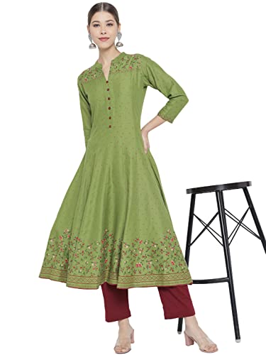 Image of Yash Gallery Women's Rayon Relaxed Fit Anarkali Floral Printed Kurta
