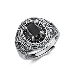 7×9mm Oval Cut Blue Topaz/Garnet/Emerald/Black Onyx Ring for Men 925 Sterling Silver Vintage Style Gemstone Handmade Men’s Ring for Dad Father Adjustable Size 7