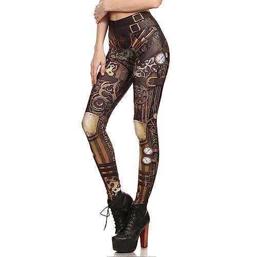Leggings steampunk mujer con engranajes 3D de alta definición elásticos