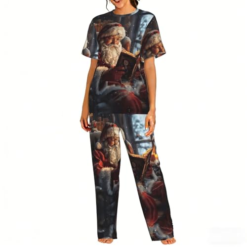 Pyjama doux imprimé Merry Christmas ensemble nuit confortable femme