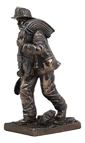 Image of Ebros Fireman in Action with Shovel and Hose Pipe Statue 7.25 inch Tall Civil Service Hero Freedom Fire Fighter Decorative Sculpture 911 Emergency Fire Man Figurine Brigade Engine Rescue Operation Themed