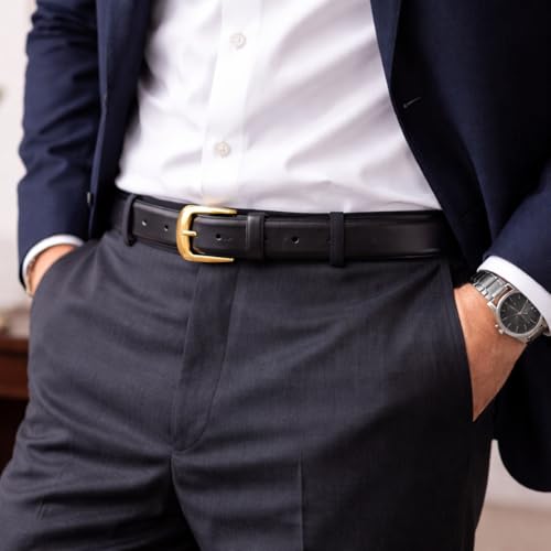 Image of Leatherman Men's Black Formal Leather Belt - Premium Italian Leather with Classic Metal Buckle | 1 Year Manufacturer Warranty