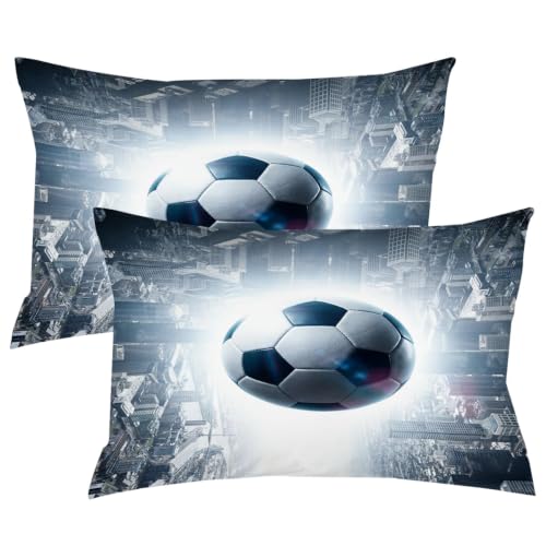 Soccer Pillowcase Football Sports Design Clean Modern Style for Boys Kids Bedroom Athlete Room Decor Microfiber King Size Soft Breathable Pillow Cover 20x36 Inches