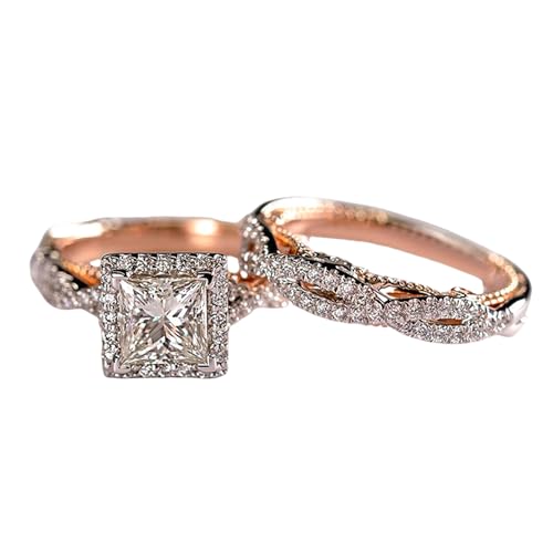 CEJUG 2.3Ct Halo Princess Cubic Zirconia Bridal Ring Set Engagement Wedding Rings for Women 18K Gold Plated Size 6-10