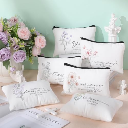 30 Pcs Spanish Christian Easter Gifts for Women Bulk Easter Religious Cosmetic Bags Inspirational Bible Verse Pencil Pouch Christian Makeup Bags with Zipper Church Gift for Travel Women4