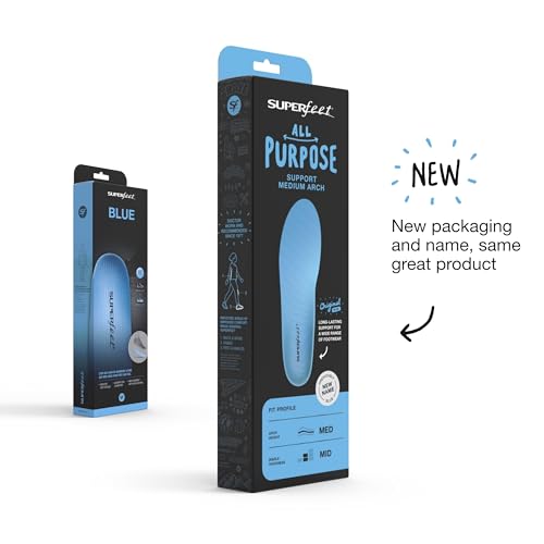 Image of Superfeet All-Purpose Support Medium Arch Insoles (Blue) for Active Lifestyle with Medium Arch Support - Men 5.5-7 / Women 6.5-8 (Pack of 2)