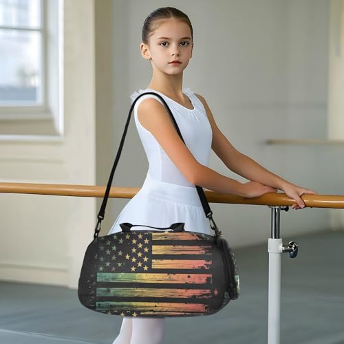 Duffle Bag for Boys or Girls with Shoes Compartment, American Flag Print Sports Travel Bag Overnight3