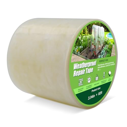 Baiyouli Greenhouse Repair Tape 4 In x 82 Ft 6mil Clear Polythene Heavy Duty Waterproof UV Resistant Tapes for Polytunnel Greenhouse Cover Plastic Sheeting Repair