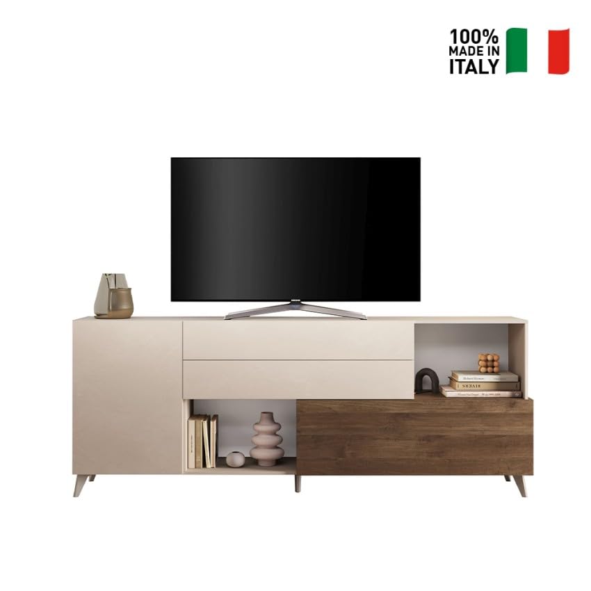 Produce Shop Maditha Buffet moderne pour cuisine, salon, blanc, bois, 2 portes, tiroirs, orme